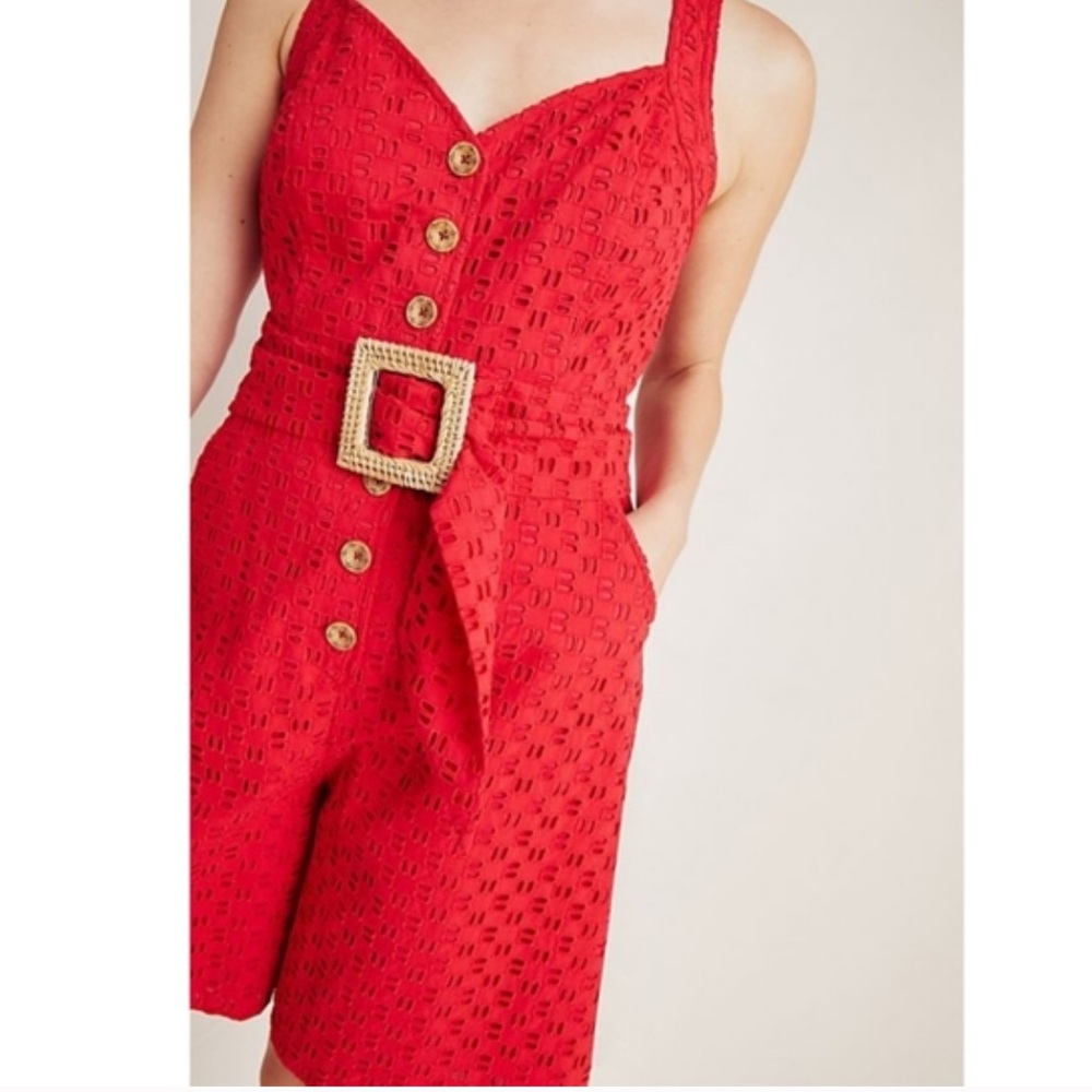 Brand new anthropologie red eyelet belted romper - size 2